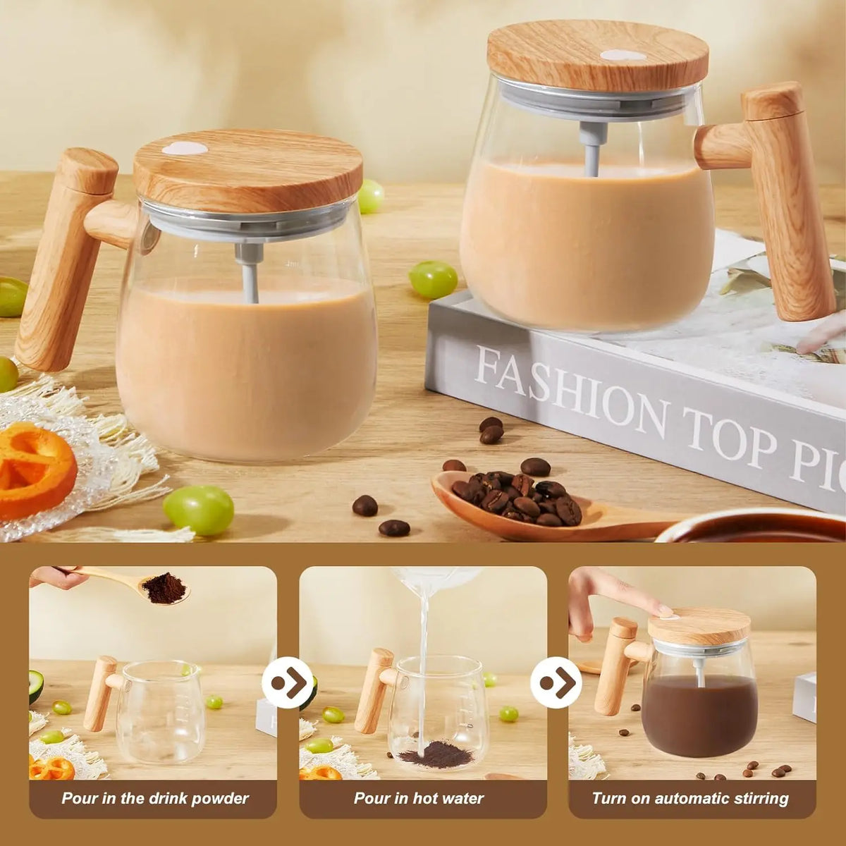 Glass Self-Stirring Mug – 7000RPM Electric Mixing Cup