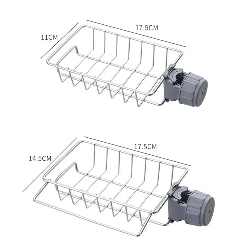 Stainless Steel Faucet Storage Rack – Sponge & Soap Organizer