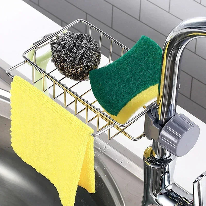 Stainless Steel Faucet Storage Rack – Sponge & Soap Organizer