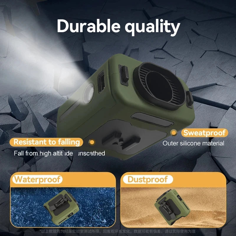 Wearable Waist Fan – 5-Speed Cooling Fan with Flashlight & Power Bank