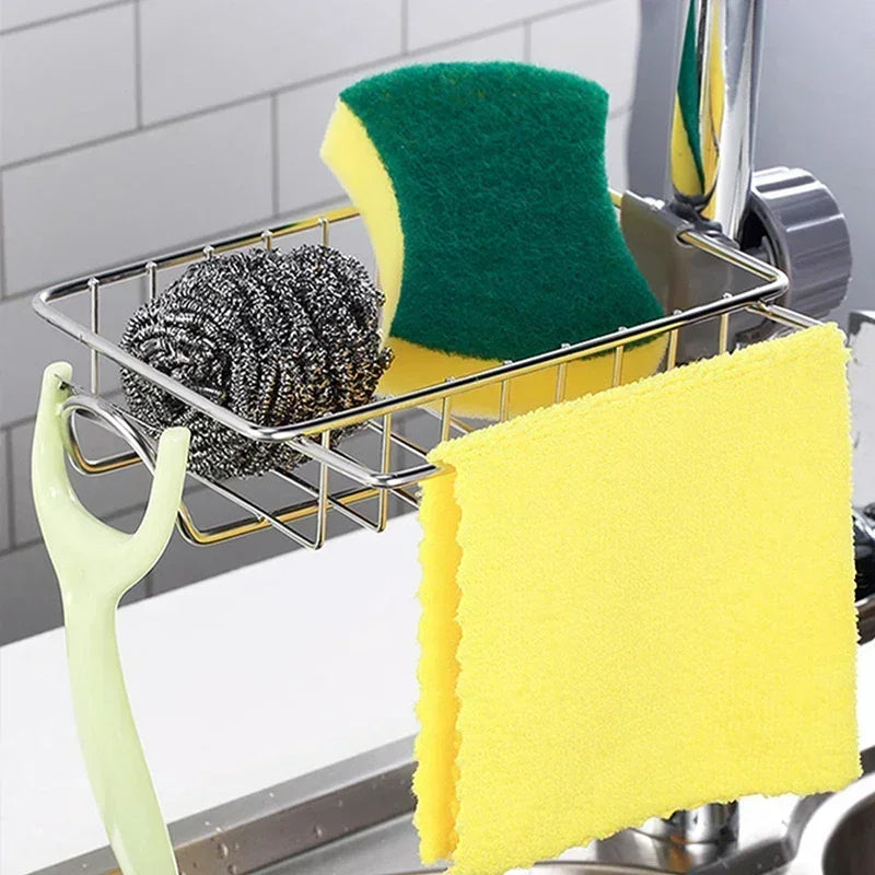 Stainless Steel Faucet Storage Rack – Sponge & Soap Organizer
